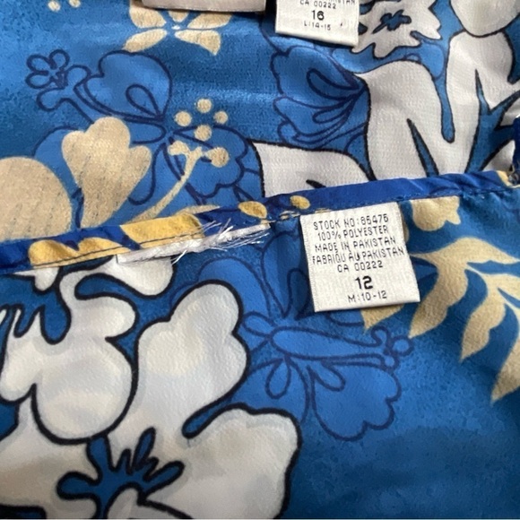 Hawaiian 3 Piece Set Pants Bra Top Floral Wrap Blue White Size 12 Vintage - Picture 7 of 13